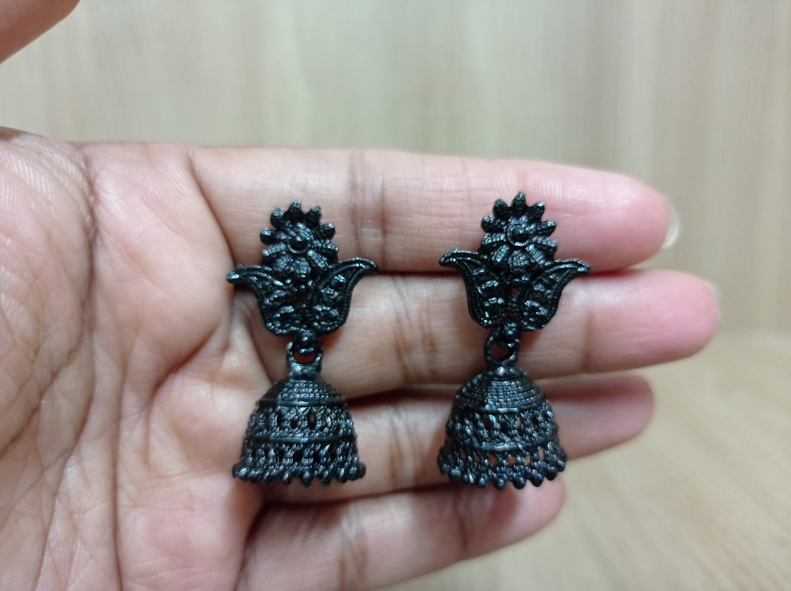 Mirror Studded Drop Earrings with Small Jhumkas - South India Jewels